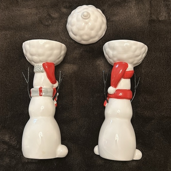 2 Snowmen Ceramic Tealight Candle Holders - Picture 3 of 4